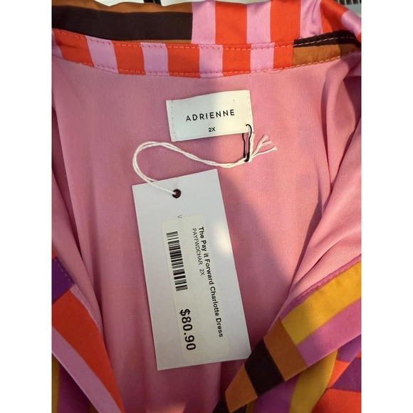 Adrienne Women's Charlotte Multi Color Stripe V-neck collared Dress 2X - Picture 8 of 9